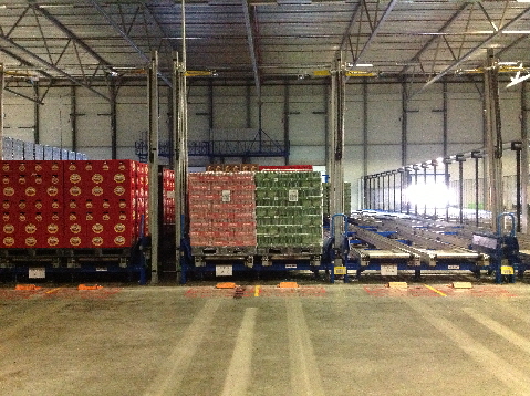Pallets Staged for Loading on an ATL Chain Conveyor System